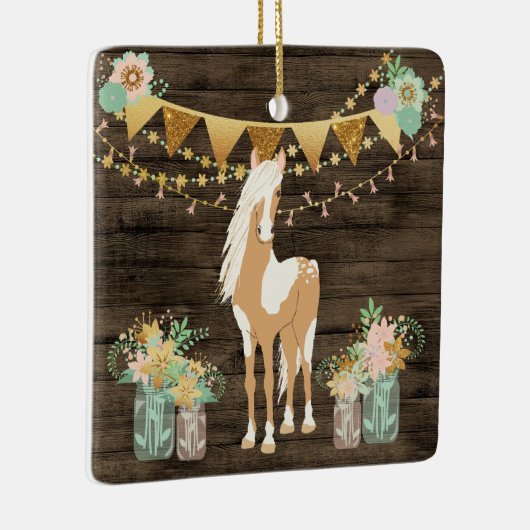 馬とパーソナライズされた花のクリ素朴スマス セラミックオーナメント (右)