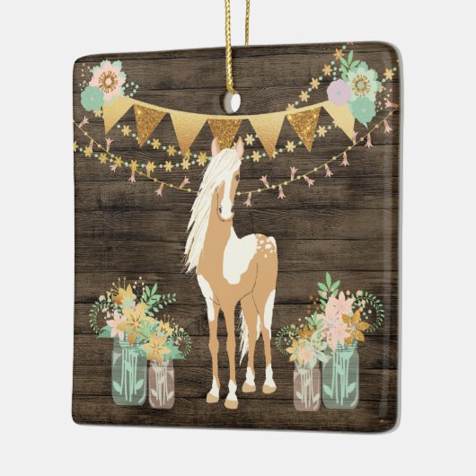 馬とパーソナライズされた花のクリ素朴スマス セラミックオーナメント (左)