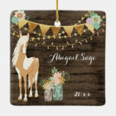 馬とパーソナライズされた花のクリ素朴スマス セラミックオーナメント (裏面)