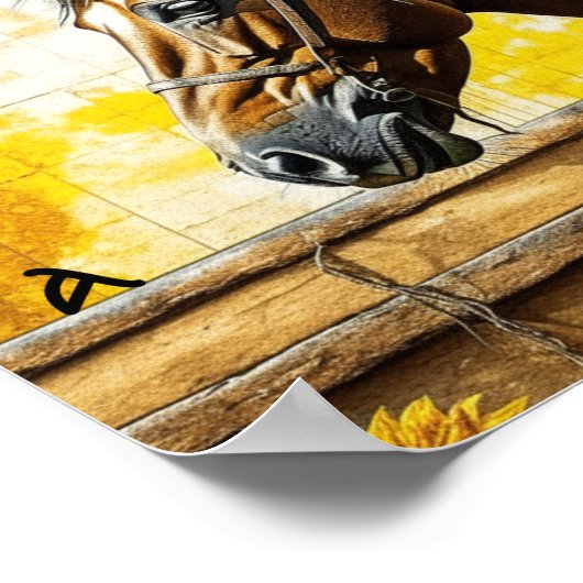 馬とヒマワリが美パーソナライズされたしい ポスター (角)