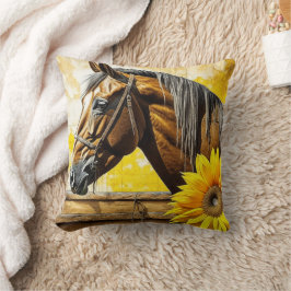 馬とヒマワリの美しいAIアート クッション