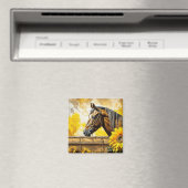 馬とヒマワリの美しいAIアート マグネット (インサイチュ (食洗機))