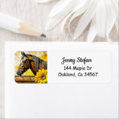 馬とヒマワリの美しいAIアート ラベル (インサイチュ)