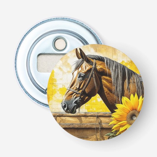 馬とヒマワリの美しいAIアート 栓抜き (正面)