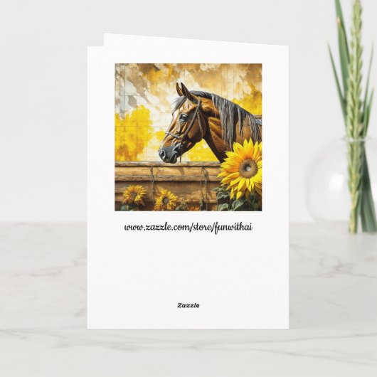 馬とヒマワリパーソナライズされた誕生日 カード (裏面)