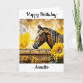 馬とヒマワリパーソナライズされた誕生日 カード (正面)