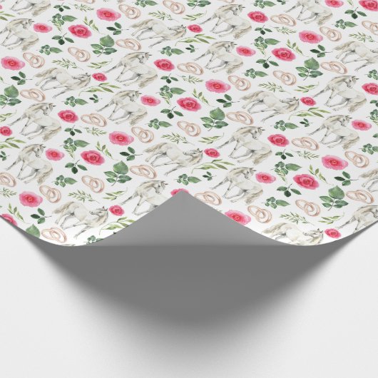 馬とピンクのバラのウェディングラッピングペーパー ラッピングペーパー (角)