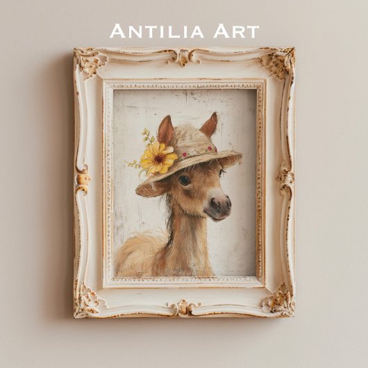 馬とフローラハットフ素朴ァームアニマルポニー ポスター