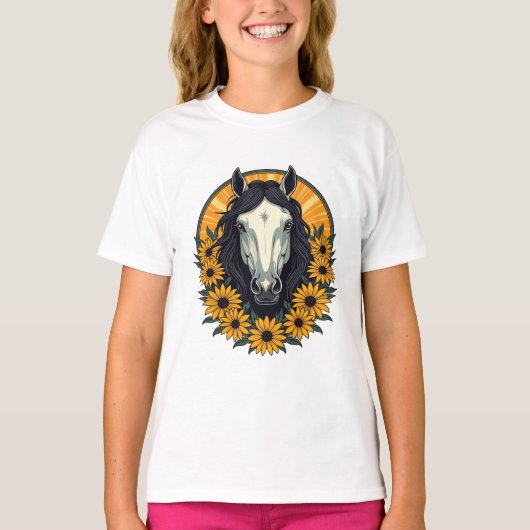 馬とブラックアイ・スーザンの花 Tシャツ (正面)