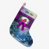 馬とホリデーリボンと冬のシーン スモールクリスマスストッキング (正面 (吊り時))