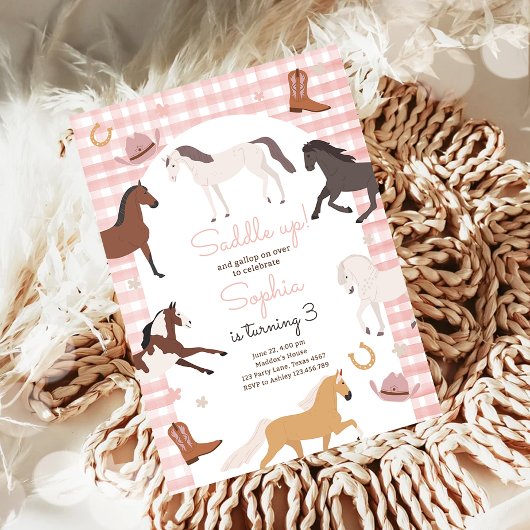 馬とポニーのお誕生日おめでとう　カウガール　女の子 招待状
