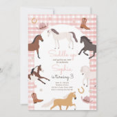 馬とポニーのお誕生日おめでとう　カウガール　女の子 招待状 (正面)