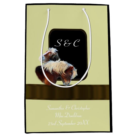 馬とポニーの馬術をテーマにした ミディアムペーパーバッグ (正面)