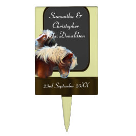 馬とポニーの馬術をテーマ結婚にした ケーキピック