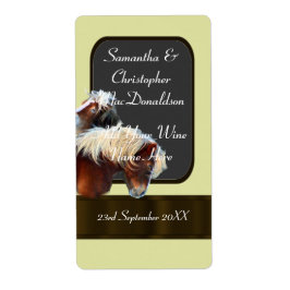 馬とポニーをテーマにした結婚ワインボトル ラベル