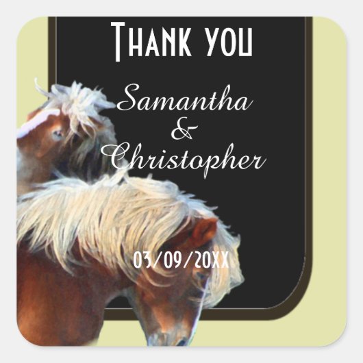 馬とポニーエクートリア感謝していンをテーマにした スクエアシール (正面)