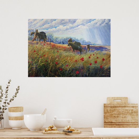 馬とポピー ポスター (キッチン)