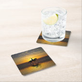 馬とライダーの上のビーチドレスセージサンセット スクエアペーパーコースター (インサイチュ)