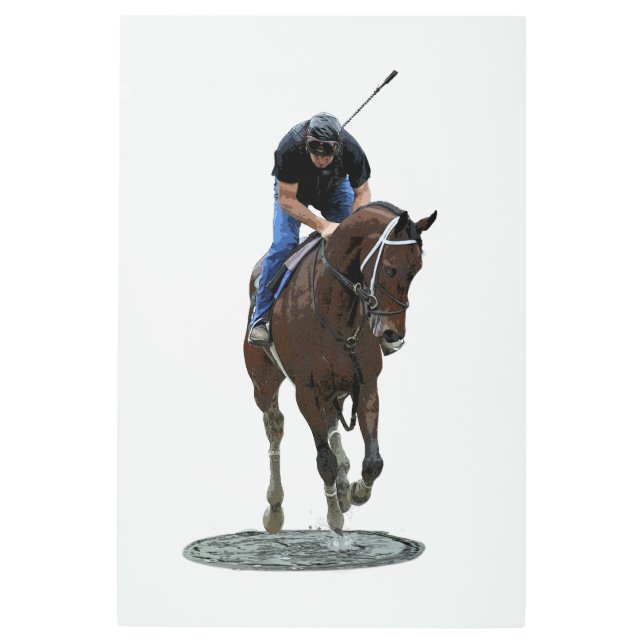 馬とライダーの金属芸術をギャロッピング メタルプリント (正面)