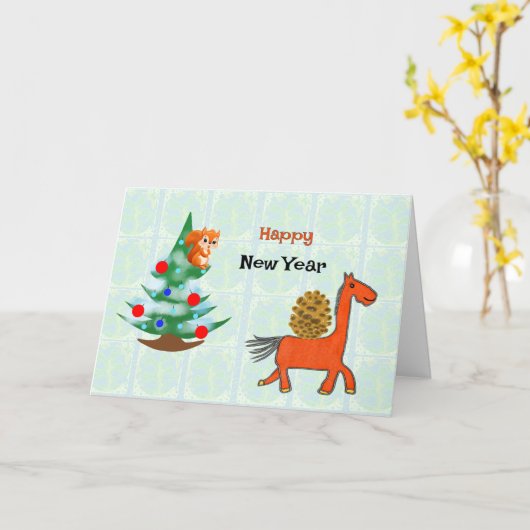 馬とリス カード (黄色い花)