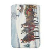 馬とログキャビンの冬景色 バスマット (正面縦)