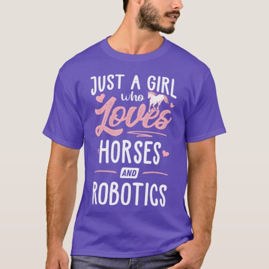 馬とロボット工学が好きな女の子 馬 フ Tシャツ (正面)