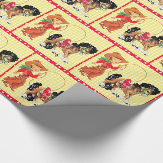 馬とロープを持つ西洋のカウボーイキッド ラッピングペーパー (角)