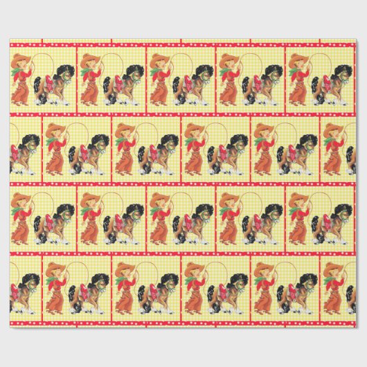 馬とロープを持つ西洋のカウボーイキッド ラッピングペーパー (フラット)