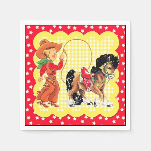 馬とロープ付き西カウボーイパーティー スタンダードカクテルナプキン (正面)