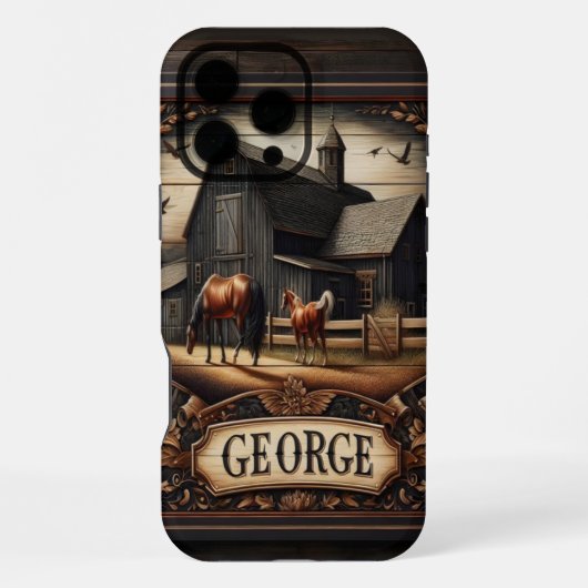 馬と一緒にいる田舎の農場 iPhoneケース (裏面)