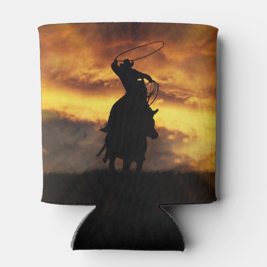 馬と夕日で歩くカウボーイ 缶クーラー (裏面)