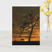 馬と夕日の共感表ウマ科の示 カード (黄色い花)