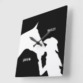 馬と女の子のキス女性のカーボーイ西部 スクエア壁時計 (傾斜)