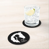 馬と女の子の馬好きシルエットハートブラック ラウンドペーパーコースター (インサイチュ)