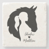 馬と女の子の馬好きシルエットハート ストーンコースター (正面)