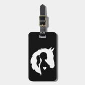 馬と女の子の馬好きシルエットハート ラゲッジタグ (正面縦)
