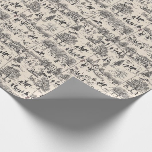 馬と家を持つ冬のシーンのトイル ラッピングペーパー (角)