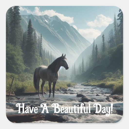 馬と小川 ステッカー (正面)