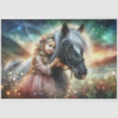 馬と少女のデコパージュ 神秘的な風景 薄葉紙 (正面)