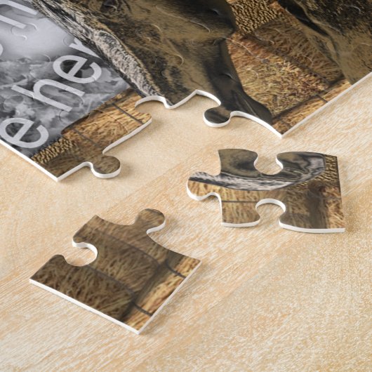 馬と干し草の葉あなたの写真を追加パーソナライズされた ジグソーパズル (側面)