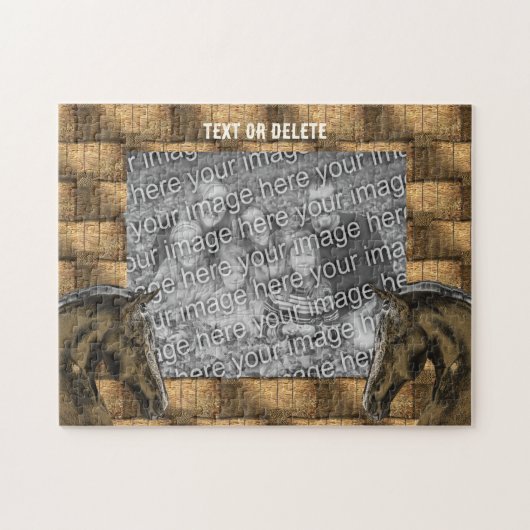 馬と干し草の葉あなたの写真を追加パーソナライズされた ジグソーパズル (横)