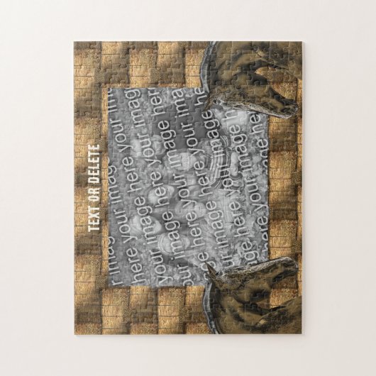 馬と干し草の葉あなたの写真を追加パーソナライズされた ジグソーパズル (縦)