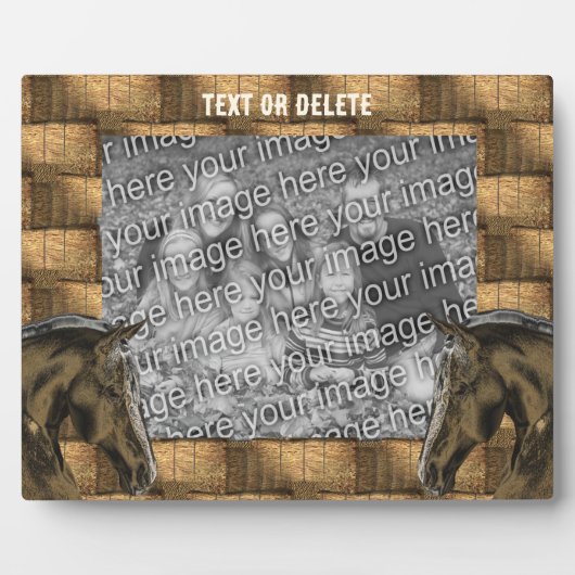 馬と干し草の葉あなたの写真を追加パーソナライズされた フォトプラーク (正面)