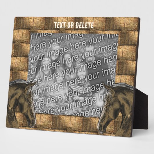 馬と干し草の葉あなたの写真を追加パーソナライズされた フォトプラーク (側面)