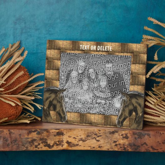 馬と干し草の葉あなたの写真を追加パーソナライズされた フォトプラーク (側面)