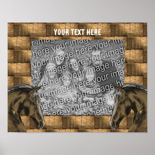 馬と干し草の葉あなたの写真を追加パーソナライズされた ポスター (正面)