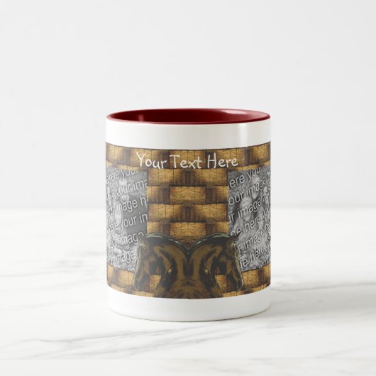 馬と干し草の葉の写真パーソナライズされた ツートーンマグカップ (中央)