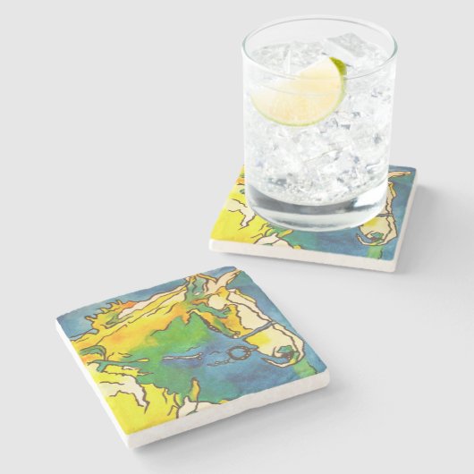 「馬と手綱カラフルブラックの輪郭アート」 #ho ストーンコースター (横)