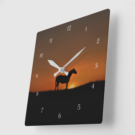 馬と日の出 スクエア壁時計 (傾斜)