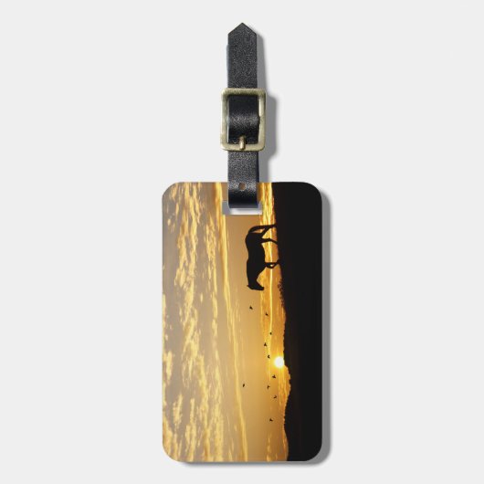 馬と日没の荷物タグ ラゲッジタグ (正面縦)